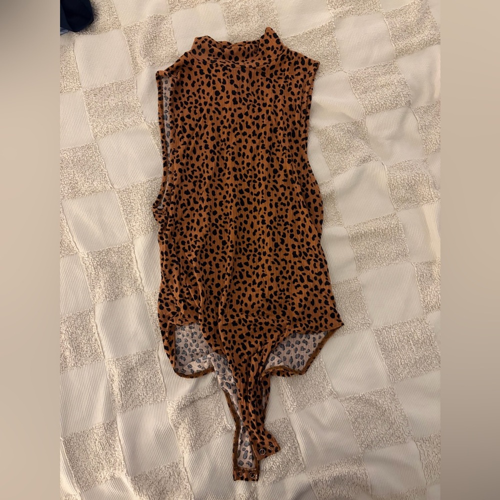 Forever 21 Brown and Black Animal Print Body Suit -M